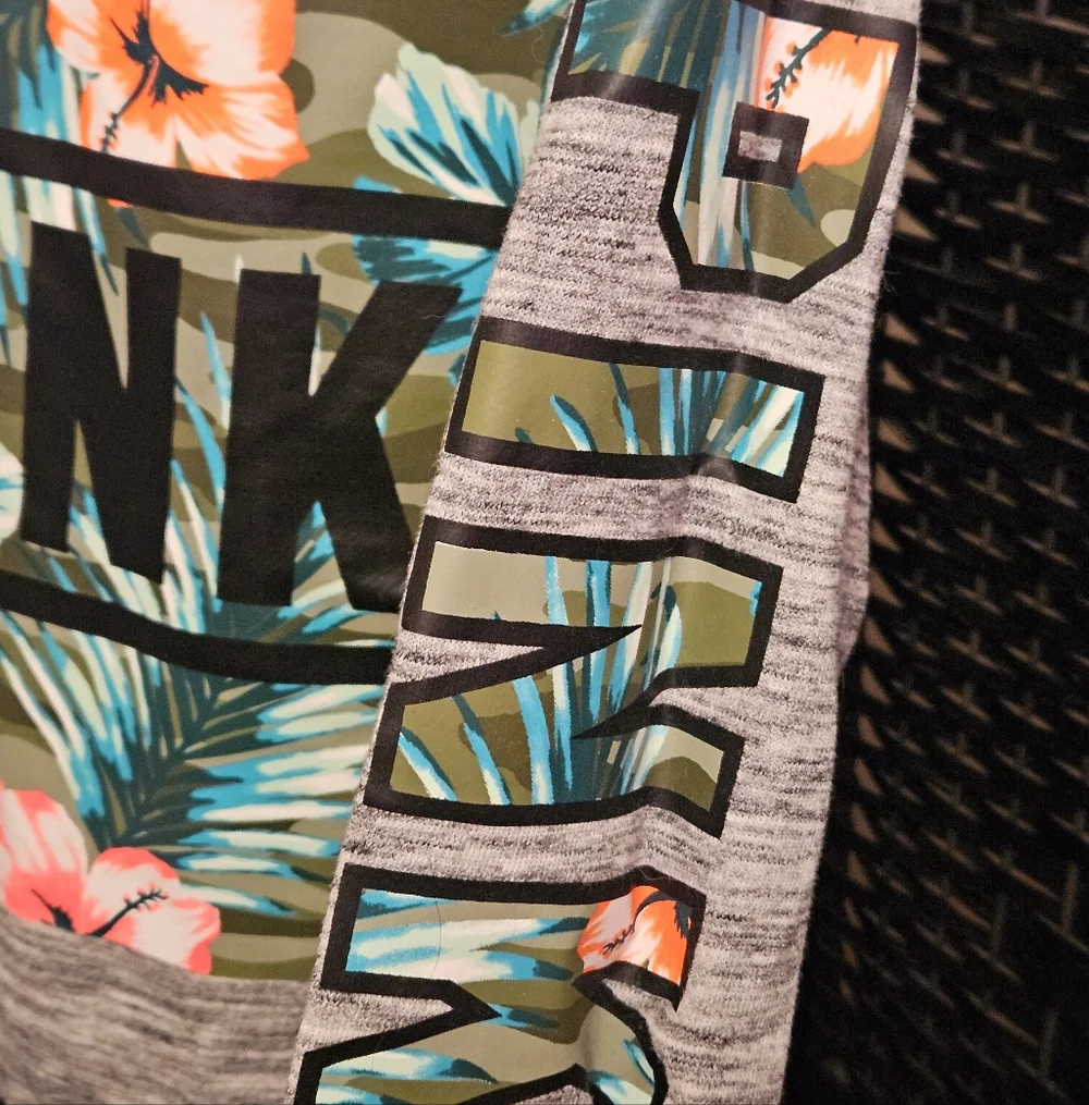 PINK Victorias Secret Logo Sweatshirt Tropical Hibiscus Print - Picture 3 of 6